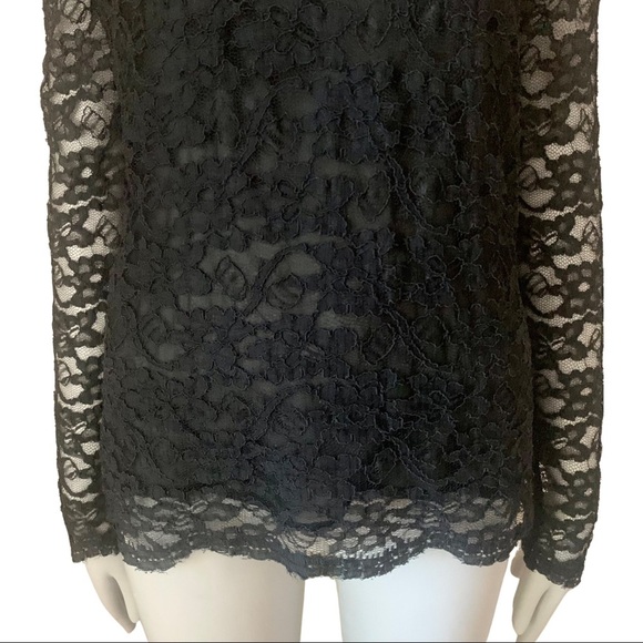 BROCHU WALKER Silk Lace Blouse Sheer Long Sleeves Black Style# HY13965 - Picture 5 of 16